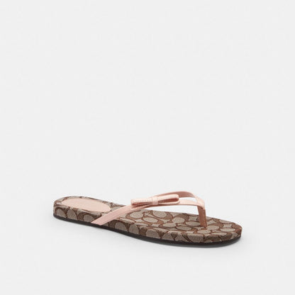 Women's Coach Bow Flip Flop In Signature Jacquard Oak Candy Pink