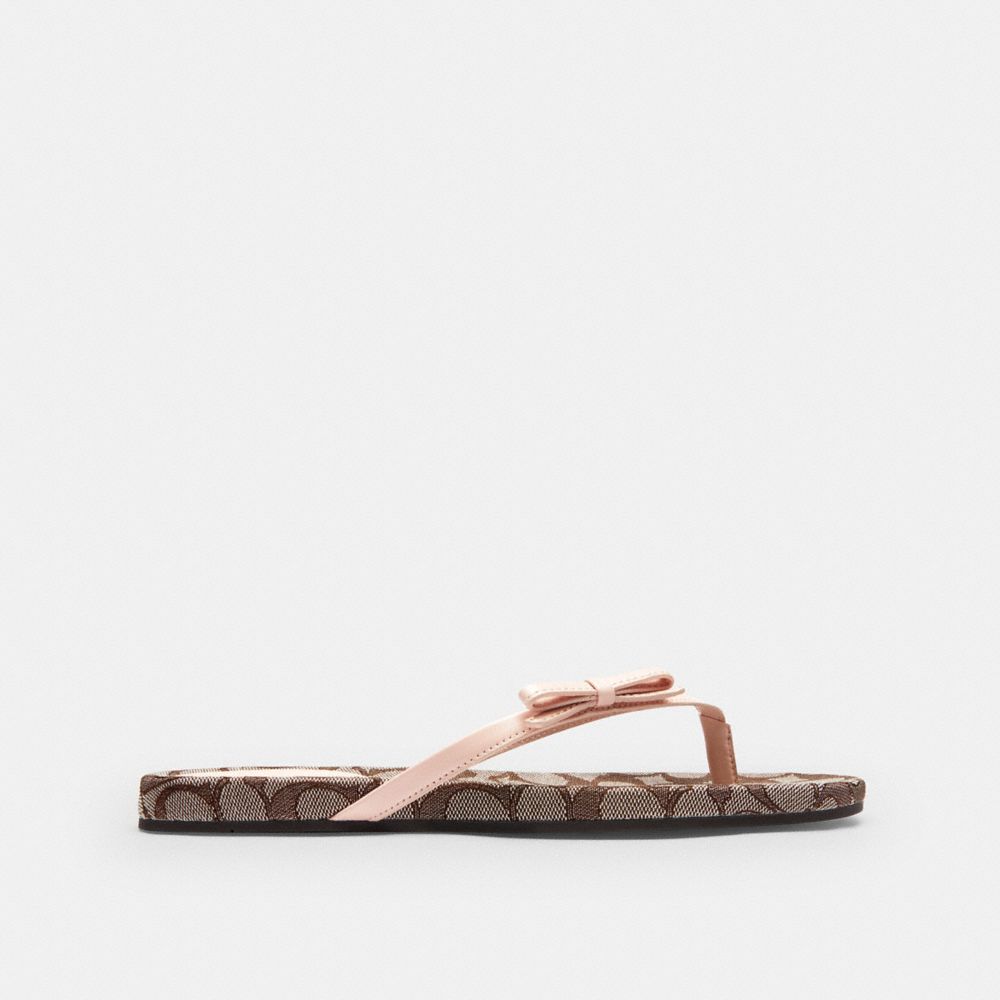 Women's Coach Bow Flip Flop In Signature Jacquard Oak Candy Pink
