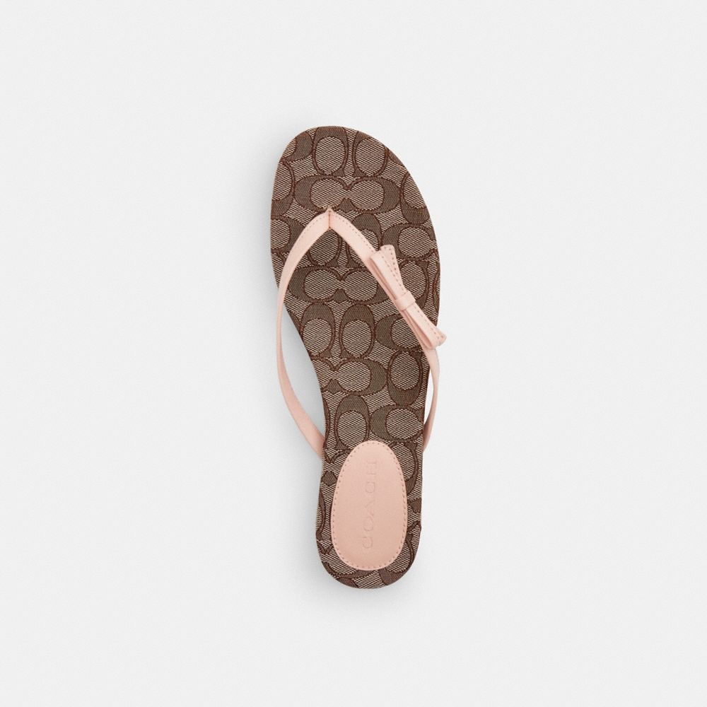 Women's Coach Bow Flip Flop In Signature Jacquard Oak Candy Pink