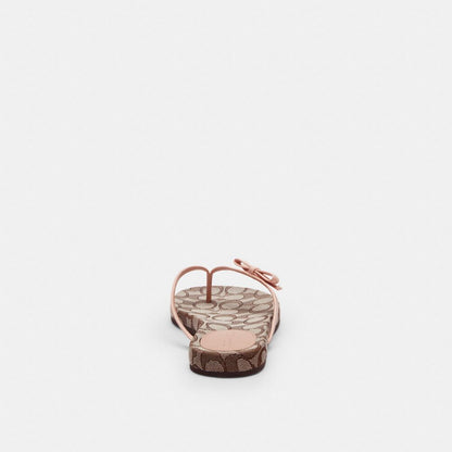 Women's Coach Bow Flip Flop In Signature Jacquard Oak Candy Pink