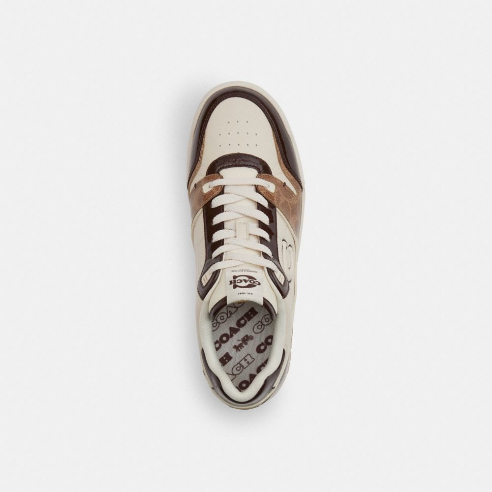 Men's Coach Soho Sneaker With Patent Signature Brown Maple