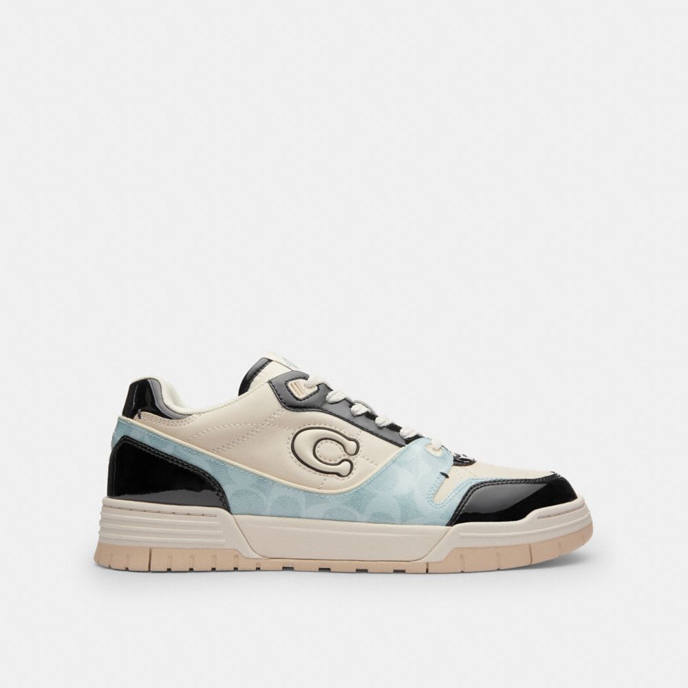 Men's Coach Soho Sneaker With Patent Signature Sea Mist Black.