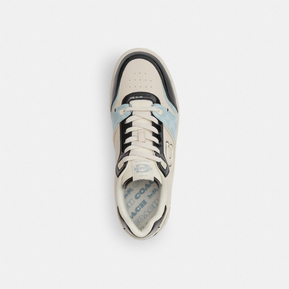 Men's Coach Soho Sneaker With Patent Signature Sea Mist Black.