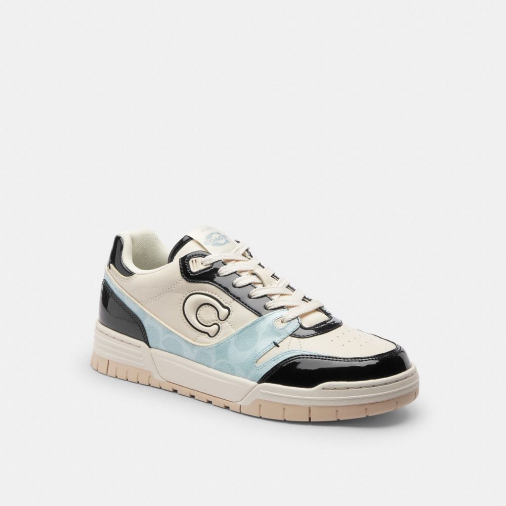 Women's Coach Soho Sneaker With Patent Signature Sea Mist Black.