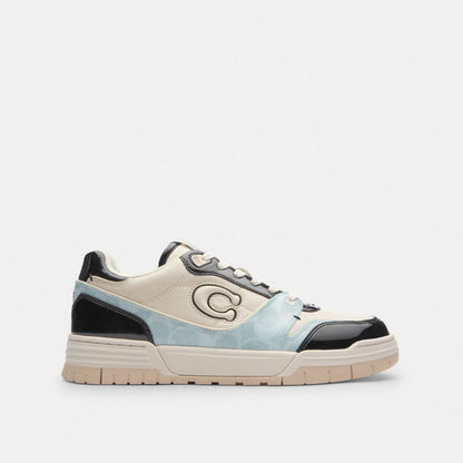 Women's Coach Soho Sneaker With Patent Signature Sea Mist Black.