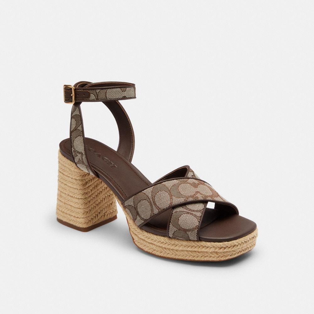 Women's Coach Block Heel Sandal In Signature Jacquard Oak Maple