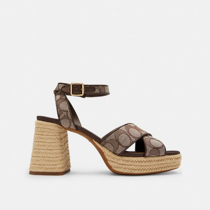 Women's Coach Block Heel Sandal In Signature Jacquard Oak Maple