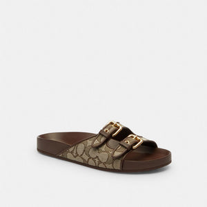 Women's Coach Two Band Buckle Sandal Oak Maple, side profile