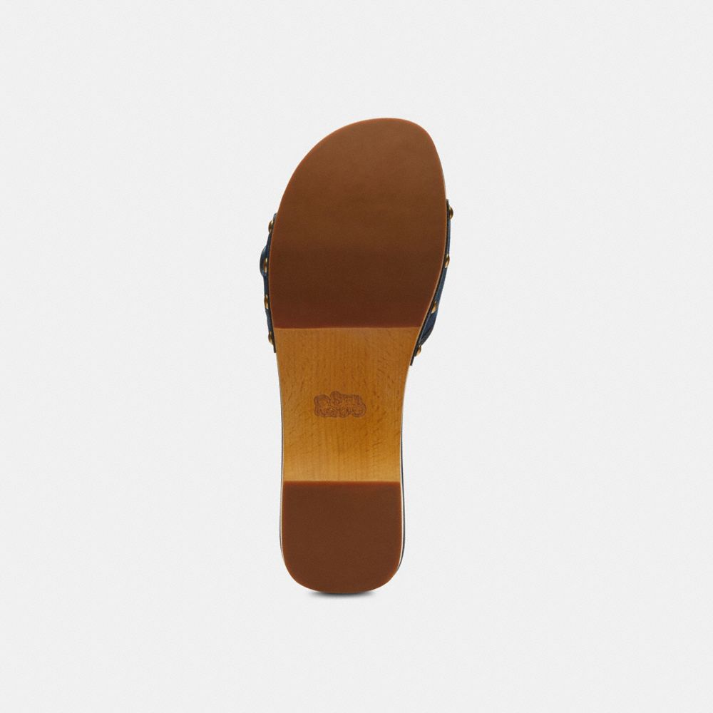 Women's Coach Margot Wooden Sandal With Signature Denim Patchwork Denim Multi