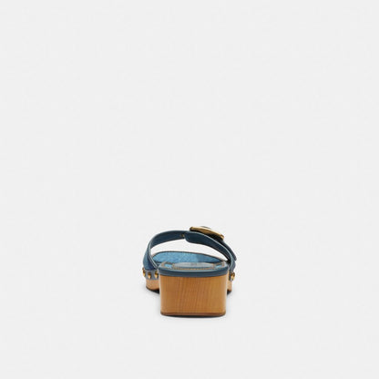 Women's Coach Margot Wooden Sandal With Signature Denim Patchwork Denim Multi