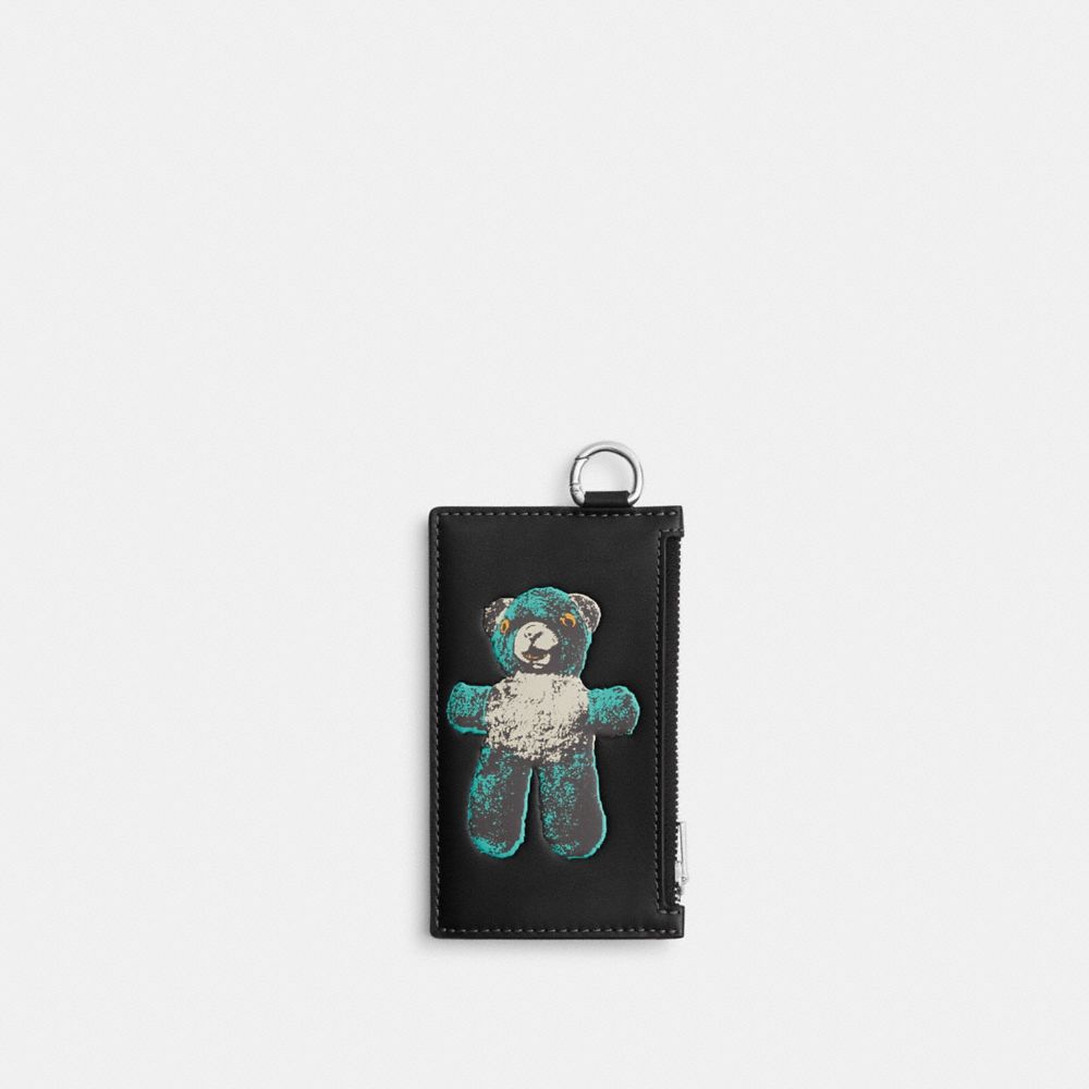 Coach Zip Card Case With Teddy Graphic Black