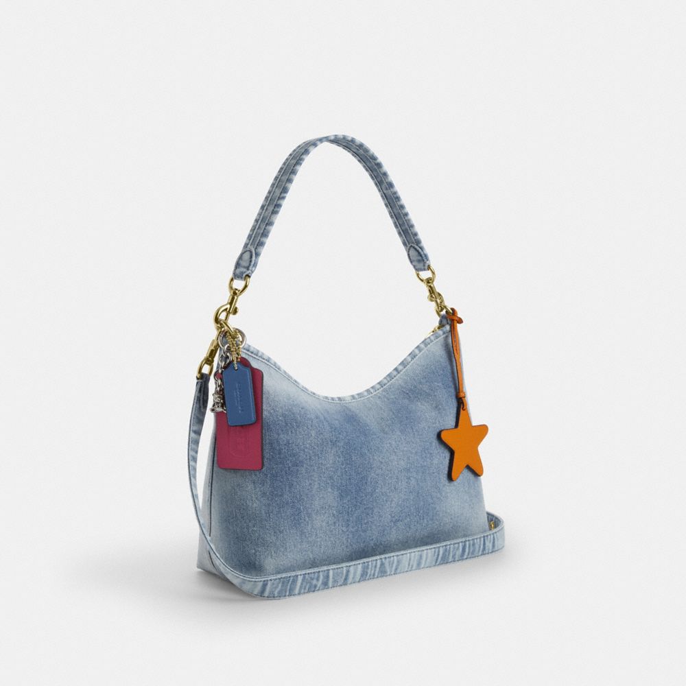 Coach Laurel Shoulder Bag In Loved Denim With Charms Gold Light Indigo