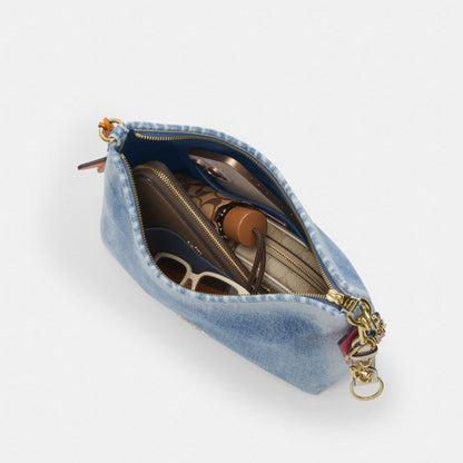 Coach Laurel Shoulder Bag In Loved Denim With Charms Gold Light Indigo