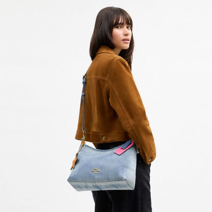 Coach Laurel Shoulder Bag In Loved Denim With Charms Gold Light Indigo