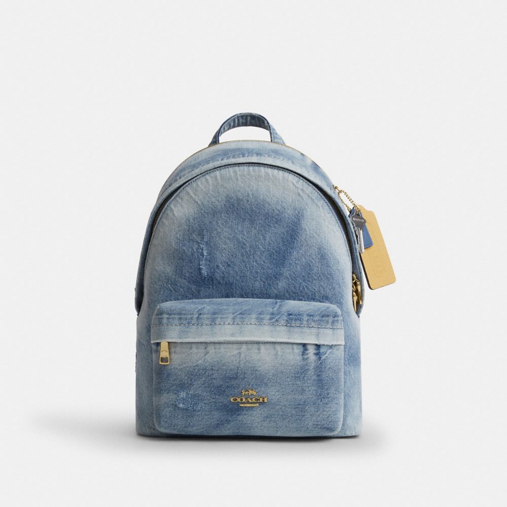 Coach Taylor Small Backpack In Loved Denim Gold Light Indigo