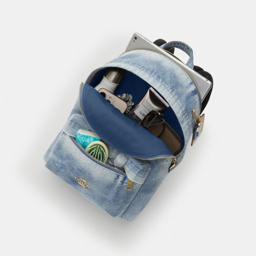 Coach Taylor Small Backpack In Loved Denim Gold Light Indigo