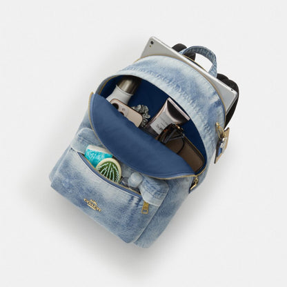 Coach Taylor Small Backpack In Loved Denim Gold Light Indigo