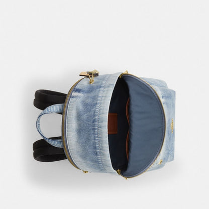 Coach Taylor Small Backpack In Loved Denim Gold Light Indigo