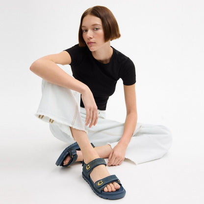 Women's Coach Brynn Sandal In Loved Denim Dark Indigo