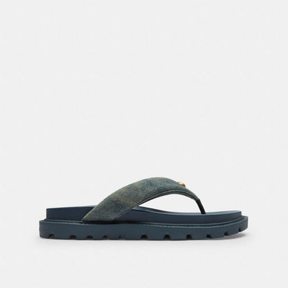 Women's Coach Brynn Thong Sandal In Loved Denim Dark Indigo