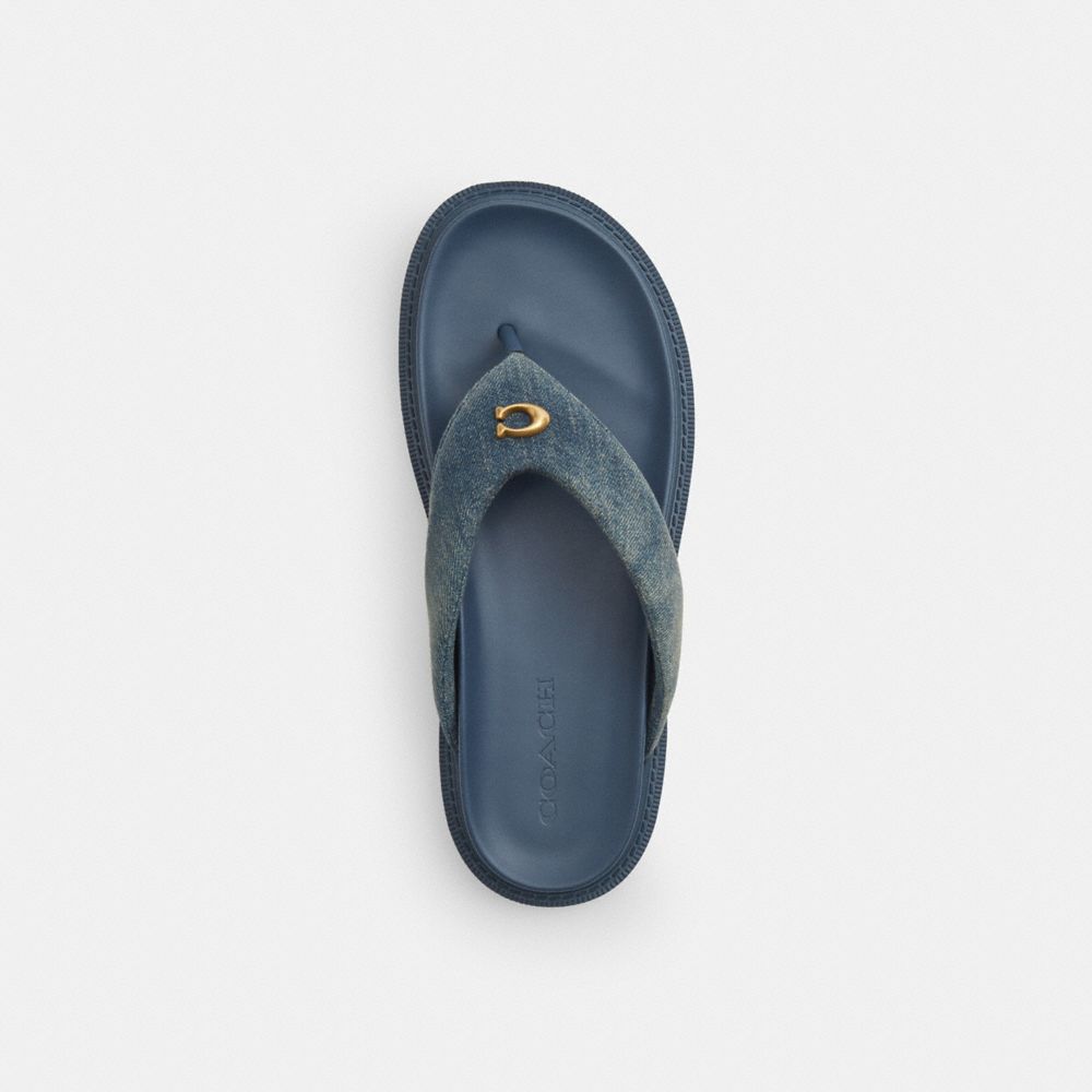 Women's Coach Brynn Thong Sandal In Loved Denim Dark Indigo