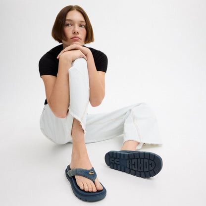 Women's Coach Brynn Thong Sandal In Loved Denim Dark Indigo