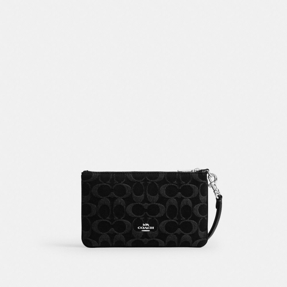 Coach Ashton Wristlet In Signature Denim Silver Black