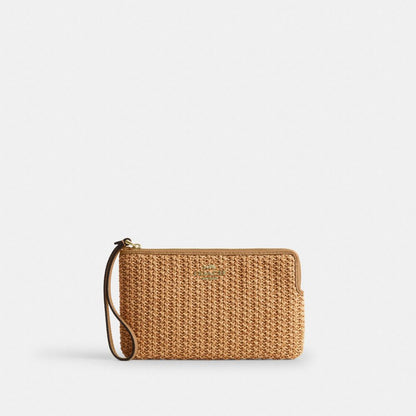 Coach Large Corner Zip Wristlet Gold Toast