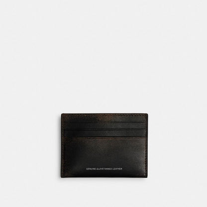 Coach Card Case In Loved Leather Black Light Tan