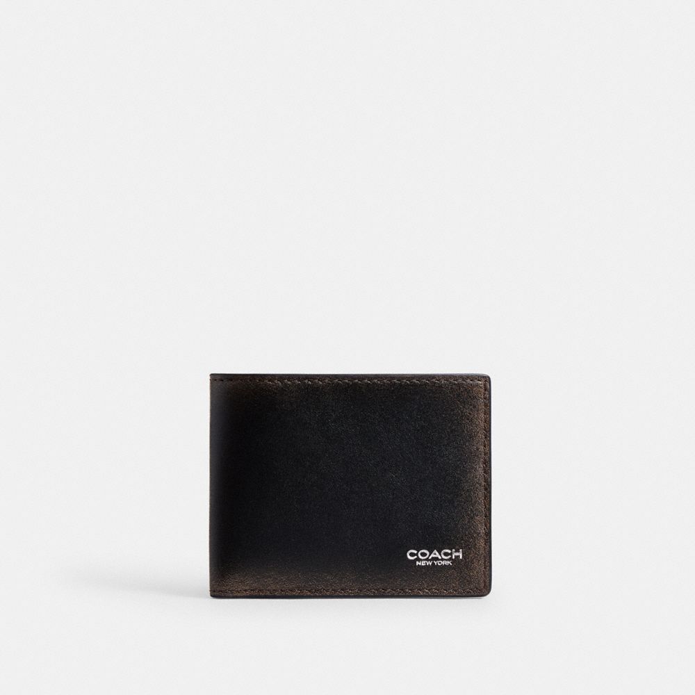 Coach Slim Billfold Wallet In Loved Leather Black Light Tan