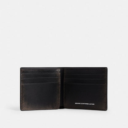 Coach Slim Billfold Wallet In Loved Leather Black Light Tan