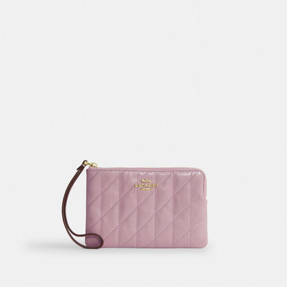 Coach Corner Zip Wristlet With Quilting Gold Carnation