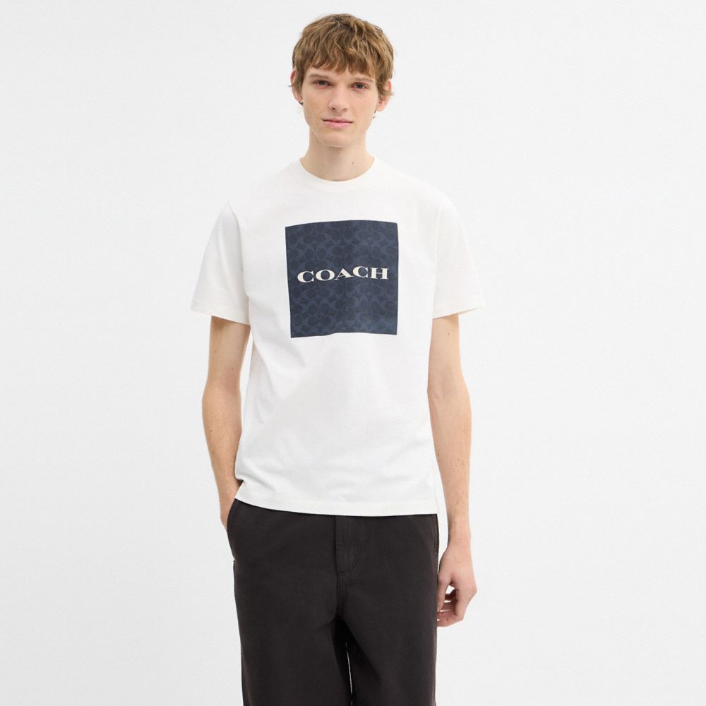 Coach Signature T Shirt In Organic Cotton Navy