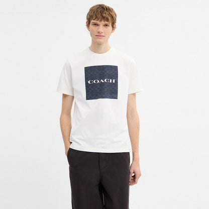 Coach Signature T Shirt In Organic Cotton Navy