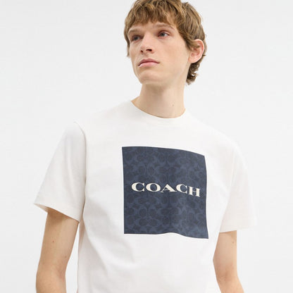 Coach Signature T Shirt In Organic Cotton Navy