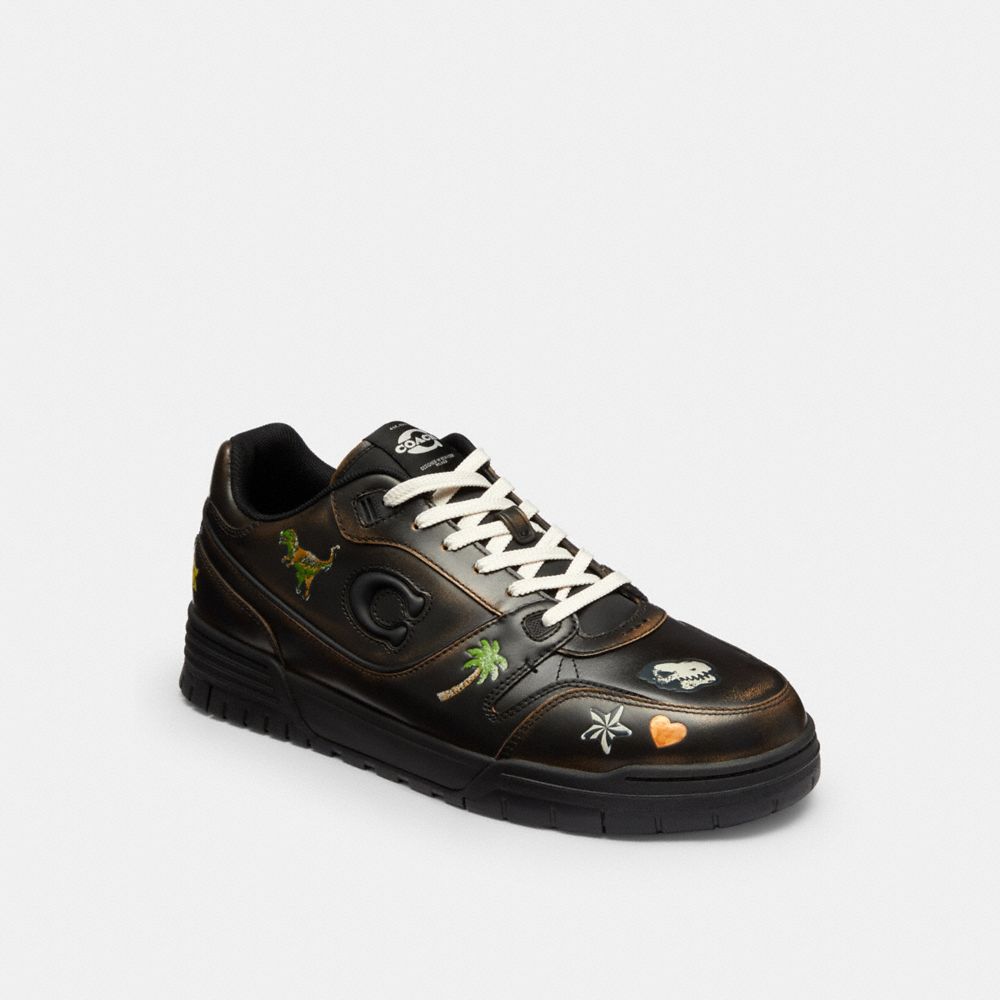 Men's Coach Rexy 10th Birthday Soho Sneaker With Sticker Print Black Multi Silver