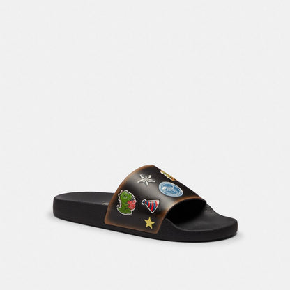 Men's Coach Rexy 10th Birthday Pool Slide With Sticker Print Black