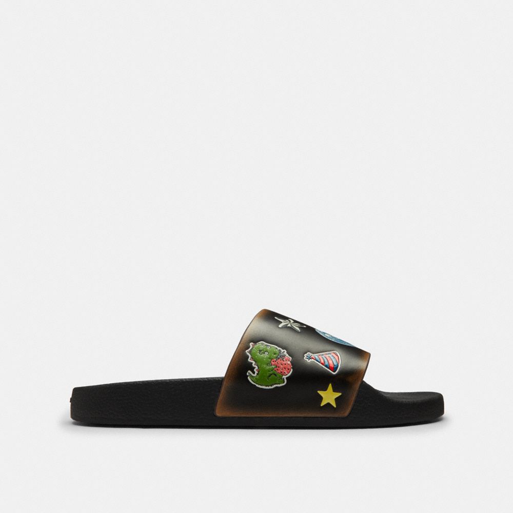 Men's Coach Rexy 10th Birthday Pool Slide With Sticker Print Black