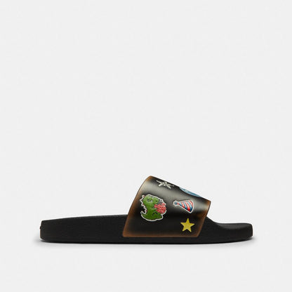 Men's Coach Rexy 10th Birthday Pool Slide With Sticker Print Black