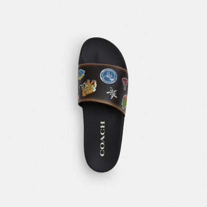 Men's Coach Rexy 10th Birthday Pool Slide With Sticker Print Black