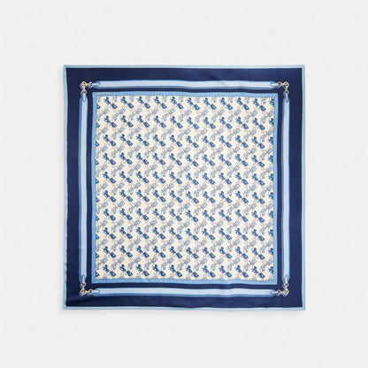 Coach Horse And Carriage Strap Print Silk Square Scarf Deep Blue
