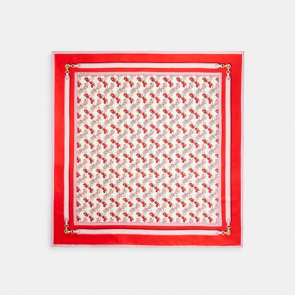 Coach Horse And Carriage Strap Print Silk Square Scarf Flame Scarlet