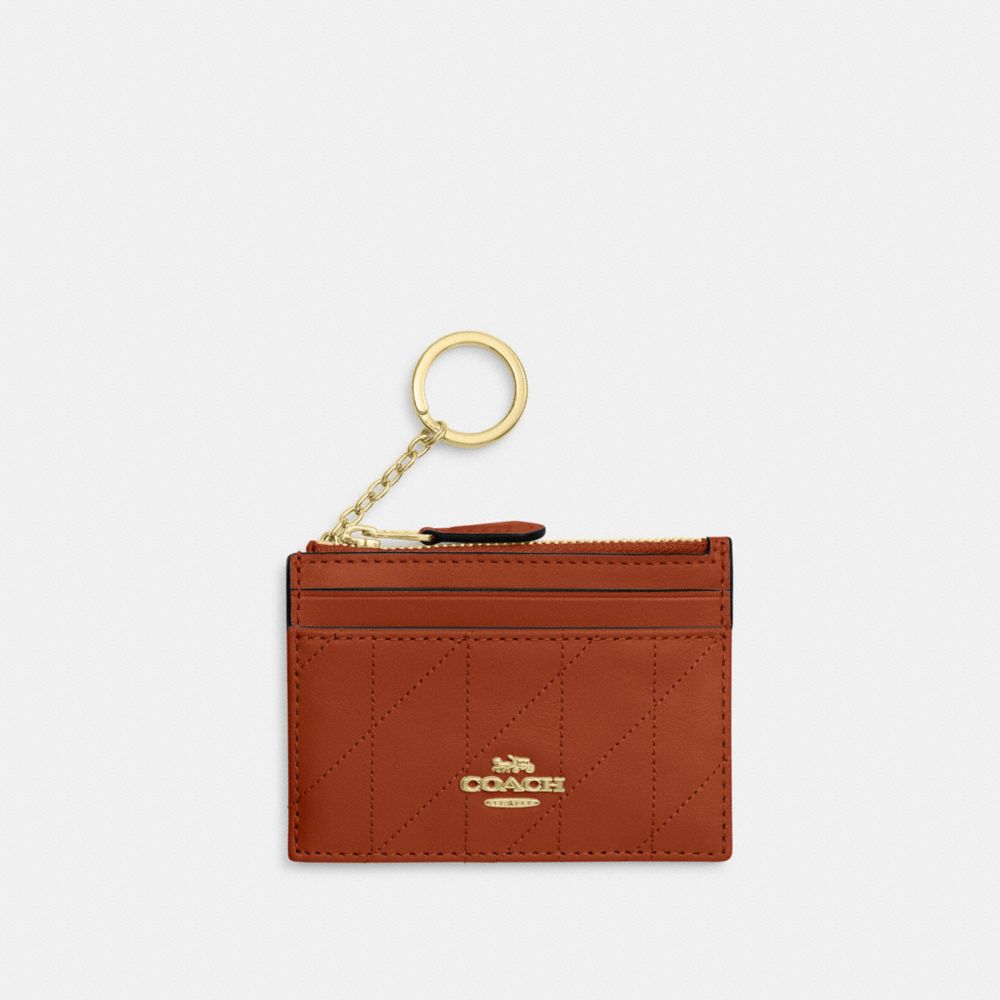 Coach Mini Skinny Id Case With Quilting Gold/Cinnamon