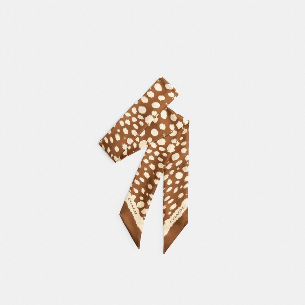 Coach Wild Spots Print Silk Skinny Scarf Tan