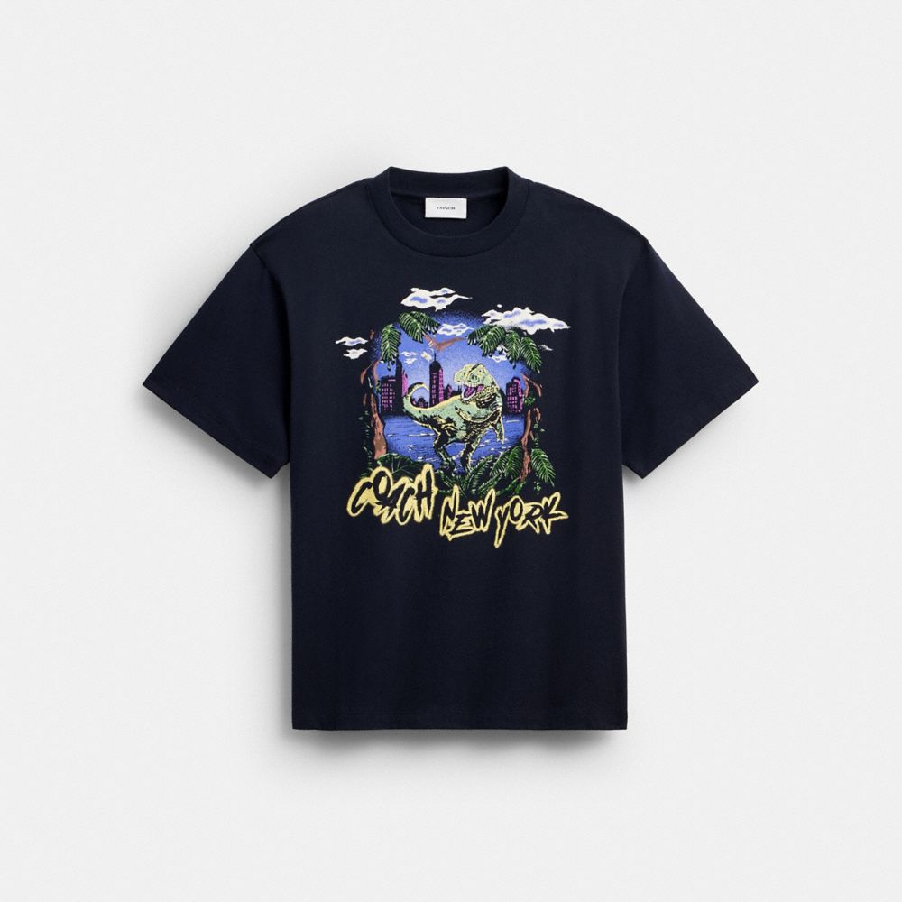 Coach Rexy 10th Birthday Jungle Relaxed T Shirt In Organic Cotton Blue Multi