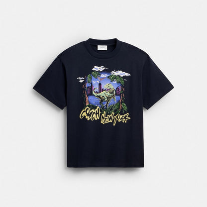 Coach Rexy 10th Birthday Jungle Relaxed T Shirt In Organic Cotton Blue Multi