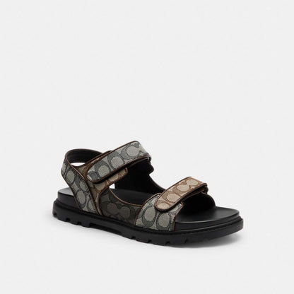Men's Coach Double Strap Sandal In Signature Jacquard Deep Blue Multi