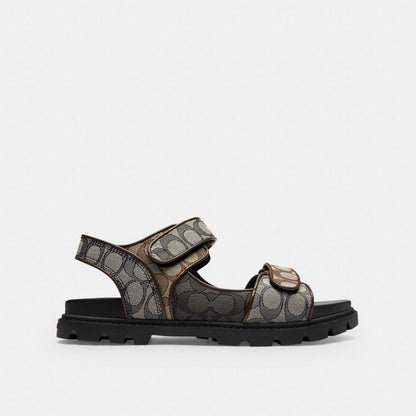 Men's Coach Double Strap Sandal In Signature Jacquard Deep Blue Multi