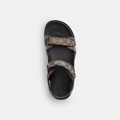 Men's Coach Double Strap Sandal In Signature Jacquard Deep Blue Multi