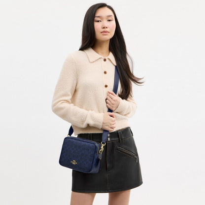 Coach Carey Crossbody Bag In Signature Canvas Gold/Navy